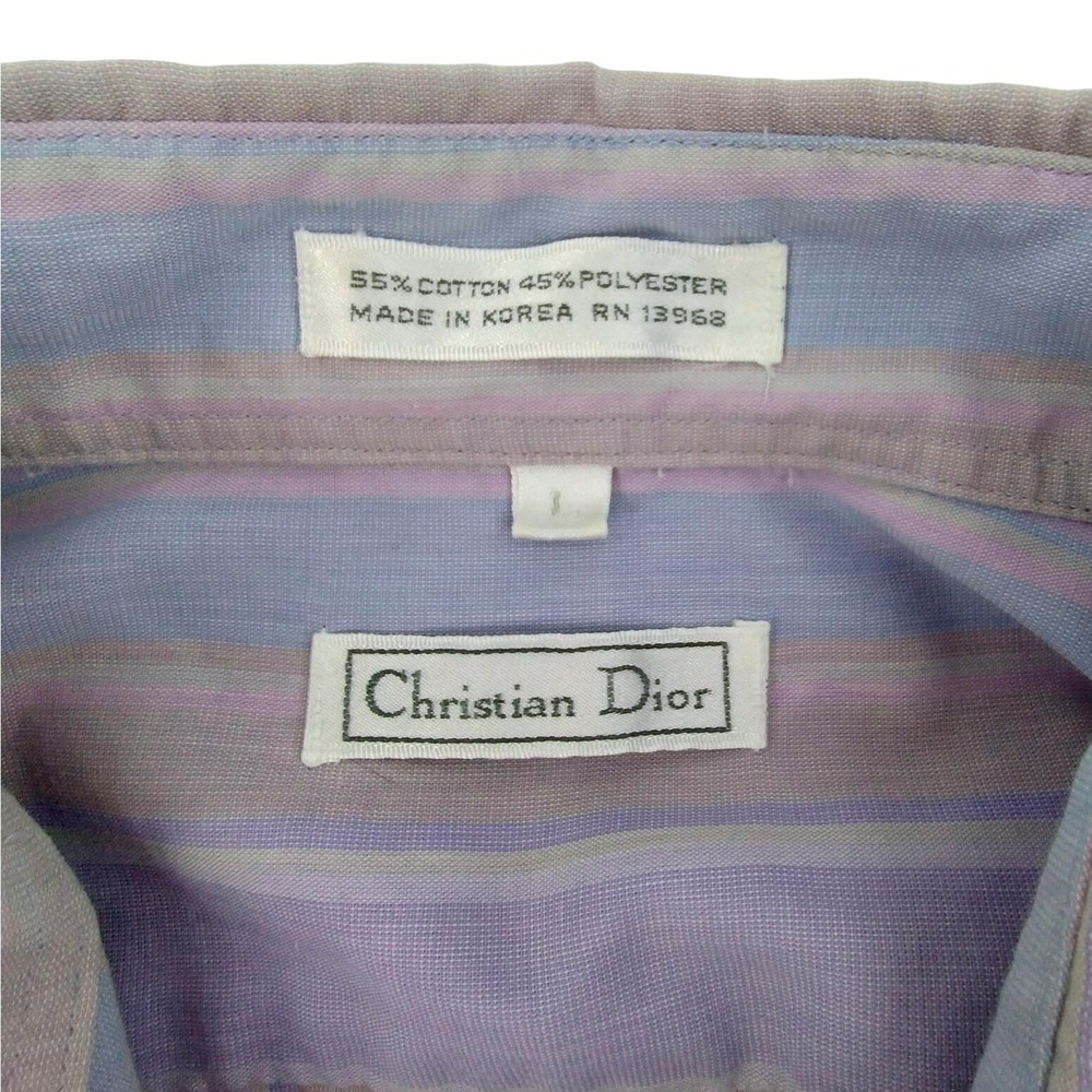 Vintage Christian‎ Dior Men's Striped Button Shirt Long Sleeve Pastel Size Large - Picture 4 of 12
